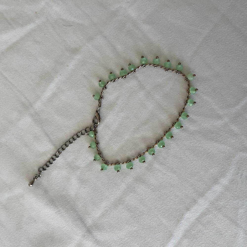Bracelet Mint Green Gem Stone Beads Silver Chain Lobster Claw VGUC